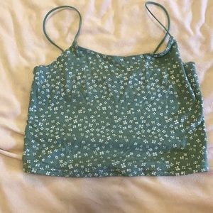 Green floral crop top
